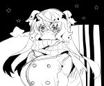  1girl blush breasts breath buttons coat elsie-san_(oshiruko) huge_breasts looking_at_viewer monochrome original oshiruko_(tsume) scarf short_hair_with_long_locks sketch solo star two_side_up wavy_hair 