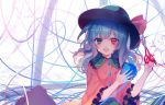  1girl daimaou_ruaeru hat hat_ribbon heterochromia highres komeiji_koishi looking_at_viewer open_mouth ribbon scissors self-mutilation shirt silver_hair smile solo third_eye touhou wide_sleeves 