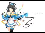  1girl bare_shoulders black_hair butterfly_hair_ornament closed_eyes hair_ornament hair_rings hair_tubes ideolo luo_tianyi simple_background smile solo thigh-highs twintails vocaloid vocanese white_background 