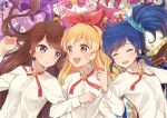  3girls aikatsu! blonde_hair blue_eyes blue_hair blush brown_hair gobou_1000 hair_ribbon hoshimiya_ichigo kiriya_aoi long_hair looking_at_viewer multiple_girls open_mouth red_eyes ribbon shibuki_ran smile violet_eyes 