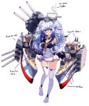  1girl absurdres blue_eyes blue_hair blush breasts cannon cleavage detached_sleeves english fingerless_gloves full_body gloves hand_on_own_chest highres kantai_collection large_breasts long_hair looking_at_viewer mecha_musume miniskirt original personification sailor_collar skirt solo tandozzing thigh-highs two_side_up uss_north_carolina_(bb-55) zettai_ryouiki 