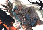  armor dark_skin granblue_fantasy highres kumonji_aruto redhead shield sword weapon 