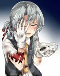  1girl blue gloves highres kamelie kantai_collection long_hair nowaki_(kantai_collection) school_uniform silver_hair tears vest 