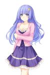  1girl blue_hair breasts cleavage date_a_live dress grey_eyes izayoi_miku long_hair purple_dress solo transparent_background 