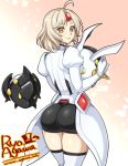  1girl agawa_ryou ahoge ass blonde_hair brown_eyes elbow_gloves gloves looking_at_viewer short_hair smile solo thigh-highs thighs white_gloves white_legwear 