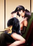  2girls bare_shoulders black_hair black_skin bleach blush closed_eyes dark_skin japanese_clothes kimono kiss long_hair multiple_girls purple_hair shihouin_yoruichi shizuhime sitting sitting_on_lap sitting_on_person sui-feng yuri 