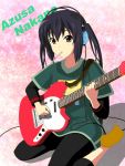  1girl black_hair earphones guitar instrument k-on! nakano_azusa pocky tksmk3custom twintails 