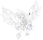  absurdres arm_cannon baba_(baba_seimaijo) bird_wings bow hair_bow highres long_hair monochrome reiuji_utsuho short_sleeves thigh-highs third_eye touhou weapon wings 