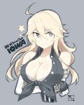  +_+ 1girl black_eyes blonde_hair breasts cleavage crossed_arms elbow_gloves fingerless_gloves gloves iowa_(kantai_collection) kantai_collection long_hair smile souji star star-shaped_pupils symbol-shaped_pupils 