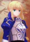  1girl absurdres ahoge armor artist_request blonde_hair chestplate dated fate/stay_night fate_(series) green_eyes highres petals saber smile solo 