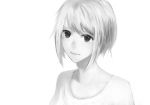  1girl commentary greyscale light_smile looking_at_viewer monochrome original portrait sakimori_(hououbds) short_hair simple_background solo white_background 