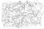  1girl absurdres dragon highres lineart monochrome official_art puzzle_&amp;_dragons sonia_(p&amp;d) 