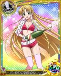  1girl alcohol artist_request asia_argento bishop_(chess) blonde_hair bottle card_(medium) champagne character_name chess_piece green_eyes high_school_dxd official_art solo thigh-highs trading_card 