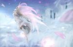  akai_kitsune blonde_hair cherry_blossoms clouds from_behind highres lily_white long_hair touhou very_long_hair wings 