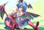 bat_print bat_wings blue_hair boots flat_chest kawashiro_nitori lilith_aensland lilith_aensland_(cosplay) touhou vampire_(game) wings yohane 
