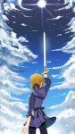  1girl artist_request blonde_hair blue_sky caliburn clouds fate/stay_night fate_(series) pantyhose saber sky solo sun sword weapon 