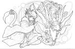  1girl absurdres dragon highres lineart monochrome official_art puzzle_&amp;_dragons 