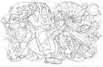  1girl absurdres highres izanami_(p&amp;d) lineart monochrome official_art puzzle_&amp;_dragons 