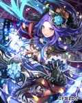  1girl bow_(weapon) breasts covered_nipples fantasy flower gloves guardians_violation hair_flower hair_ornament long_hair looking_at_viewer mole mole_under_mouth official_art original parted_lips purple_hair solo thigh-highs u369 violet_eyes weapon 