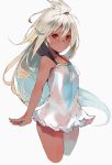  1girl dark_skin dress granblue_fantasy highres long_hair looking_at_viewer red_eyes simple_background smile solo the_order_grande unkq white_background white_hair 