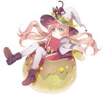  1girl animal animal_on_head blonde_hair blue_eyes book boots cape cat cat_on_head hat in_container long_hair namori original pantyhose pot solo twintails white_legwear witch witch_hat 