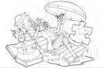  absurdres chester_(p&amp;d) highres lineart monochrome official_art puzzle_&amp;_dragons 