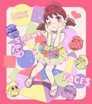  1girl ;) bracelet brown_hair dress hair_ribbon hairband hands_on_own_face jewelry matsuno_choromatsu matsuno_ichimatsu matsuno_juushimatsu matsuno_karamatsu matsuno_osomatsu matsuno_todomatsu odecokun_(meshi) one_eye_closed osomatsu-kun osomatsu-san ribbon sandals sextuplets short_twintails six_shame_faces smile solo_focus twintails yowai_totoko 