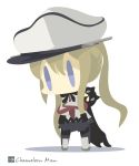  1girl artist_name blonde_hair blue_eyes cat chameleon_man_(three) chibi graf_zeppelin_(kantai_collection) hat kantai_collection long_hair peaked_cap solo twintails unsinkable_sam 
