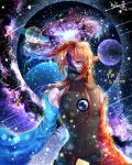 2016 blue_eyes bluews character_name dated deoxys detached_sleeves highres looking_at_viewer mask orange_hair personification planet pokemon pokemon_(game) sky star_(sky) starry_sky tagme 