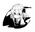  1girl darkness hair_ribbon looking_at_viewer monochrome ribbon rumia sawayaka_samehada shirt short_hair smile solo touhou upper_body vest 