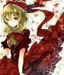 1girl blush colored dress front_ponytail green_eyes green_hair hair_ribbon highres kagiyama_hina leaf long_hair looking_at_viewer maple_leaf puffy_sleeves ribbon short_sleeves sketch solo sweetroad touhou upper_body white_background 