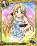  1girl apron artist_request asia_argento bishop_(chess) blonde_hair bowl card_(medium) character_name chess_piece chocolate cooking green_eyes high_school_dxd official_art solo trading_card 