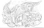  absurdres dragon highres lineart monochrome official_art puzzle_&amp;_dragons 
