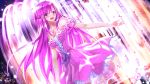  1girl breasts character_request cleavage dress hair_ornament highres jewelry long_hair necklace open_mouth petals purple_hair smile solo swordsouls violet_eyes water 