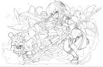  1girl absurdres athena_(p&amp;d) highres lineart monochrome official_art puzzle_&amp;_dragons solo 