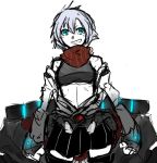  1girl artist_request belt boots green_eyes kantai_collection light_persona looking_at_viewer navel off_shoulder open_clothes plaid plaid_skirt re-class_battleship scarf shinkaisei-kan short_hair skirt smirk solo tank_top thigh-highs thigh_boots white_hair white_skin 