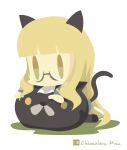  1girl animal_ears artist_name blonde_hair cat_ears chameleon_man_(three) chibi glasses perrine_h_clostermann solo strike_witches yellow_eyes 