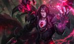  1boy alternate_costume armor black_hair black_nails gem hammer league_of_legends long_hair nail_polish official_art pale_skin red_sclera tagme taric 