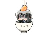  1girl :i black_hair bowl chibi egg egg_yolk glasses green_eyes kagami_(kagamina) kantai_collection ooyodo_(kantai_collection) 