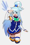  1girl aqua_(konosuba) blue_eyes blue_hair blush boots detached_sleeves highres kono_subarashii_sekai_ni_shukufuku_wo! lewis long_hair open_mouth thigh-highs thigh_boots 