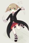  1girl background blonde_hair blush boots colored cowfeegt gloves green_eyes jacket maka_albarn miniskirt necktie skirt solo soul_eater twintails 