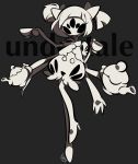  1girl bow bubble_skirt copyright_name cup extra_arms extra_eyes fangs hair_bow insect_girl karabako monochrome monster_girl muffet multiple_arms skirt solo spider_girl teacup teapot twintails undertale 