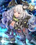  1girl animal_ears bodysuit breasts cleavage_cutout guardians_violation large_breasts lens_flare long_hair looking_at_viewer mecha_musume official_art open_mouth original rabbit_ears robot silver_hair u369 very_long_hair violet_eyes 
