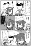  &gt;_&lt; /\/\/\ 1boy 3girls 3koma :d ^_^ absurdres admiral_(kantai_collection) ahoge braid closed_eyes comic commentary_request fang hair_flaps hair_ornament hair_over_shoulder hair_ribbon hairclip heart highres jako_(jakoo21) kantai_collection long_hair monochrome multiple_girls murasame_(kantai_collection) neckerchief open_mouth remodel_(kantai_collection) ribbon school_uniform serafuku shaded_face shigure_(kantai_collection) short_sleeves single_braid smile translation_request twintails xd yuudachi_(kantai_collection) 
