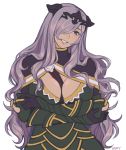  1girl armor breasts camilla_(fire_emblem_if) cleavage fire_emblem fire_emblem_if gloves hair_over_one_eye hairband highres lapres long_hair purple_hair saporion smile solo 