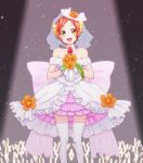  blush dress green_eyes headdress hoshizora_rin love_live!_school_idol_project microphone orange_hair short_hair singing 