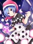  1girl black_dress blob blue_hair book chikuwa_savi danmaku doremy_sweet dress hat layered_dress looking_at_viewer nightcap pom_pom_(clothes) silver_hair smirk solo tail touhou violet_eyes white_dress 