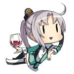  akitsushima_(kantai_collection) alcohol chibi cup drinking_glass fairy_(kantai_collection) kantai_collection lowres meth_(emethmeth) school_uniform side_ponytail silver_hair wine wine_glass 