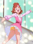  &gt;_&lt; 1girl closed_eyes dress go!_princess_precure haruno_haruka haruyama_kazunori open_mouth outstretched_arms panties precure redhead short_hair smile solo underwear 