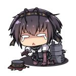  1girl anchor_symbol canned_food chibi chou-10cm-hou-chan gloves hatsuzuki_(kantai_collection) headband kaiyi kantai_collection lowres open_mouth school_uniform serafuku short_hair skirt solo tears translated 